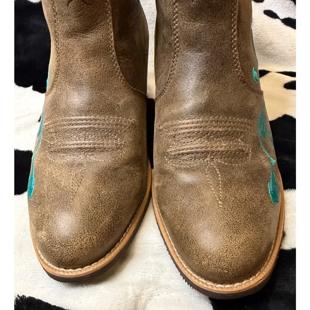 Twisted X Womens Brown Leather Turquoise Embroidered Western Ankle Boots Size 10